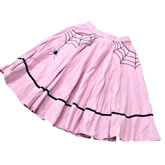 Hell Bunny Pink Spider Web Print Skirt size S Gothic Halloween Rockabilly - Picture 2 of 16